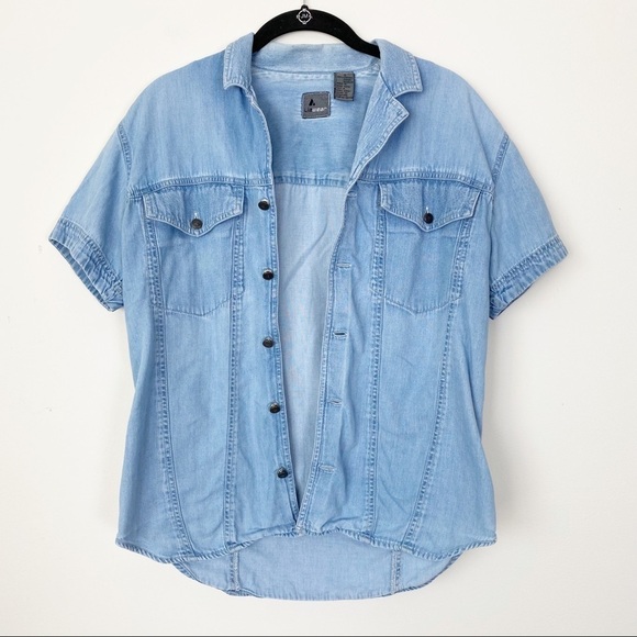 VINTAGE LIZWEAR Retro 90s Cotton Denim Shirt Small Button Front Casual - Picture 2 of 8